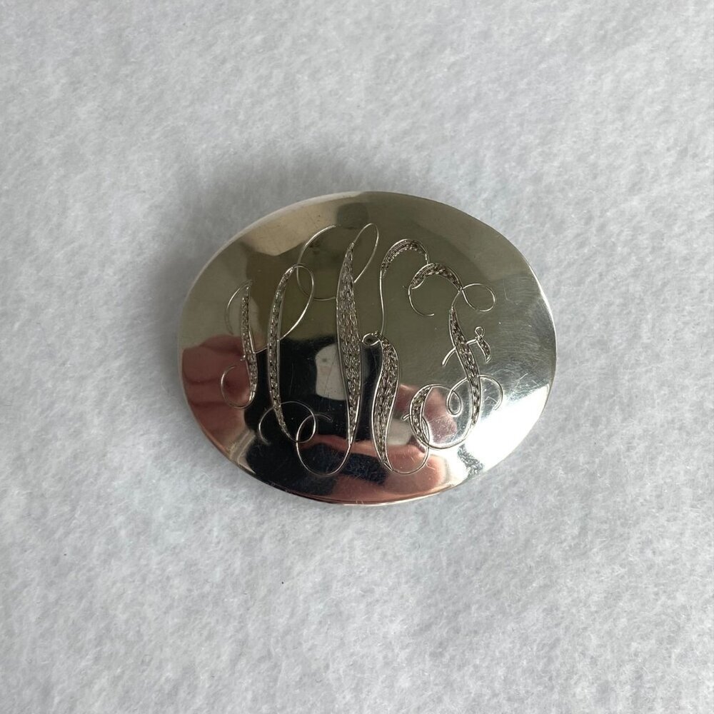 VTG Sterling Silver 925 IC James Craig Engraved Oval Monogram Brooch Pin HKF HFK - Picture 6 of 16